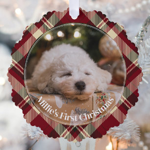 Puppy's eerste kerst dubbelzijdige foto ornament kaart