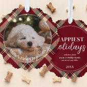 Puppy's eerste kerst dubbelzijdige foto ornament kaart
