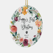 Puppy's eerste kerst | Floral Wreath en Foto Keramisch Ornament (Rechts)