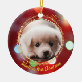 Puppy's eerste kerst keramisch ornament