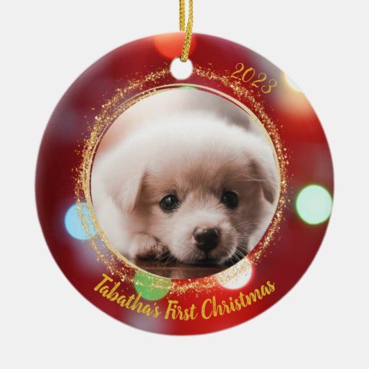 Puppy's eerste kerst keramisch ornament (Voorkant)