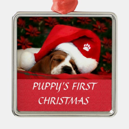Puppy's eerste kerst metalen ornament (Voorkant)
