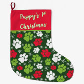 Puppy's eerste kerst rood en groen grote kerstsok (Voorkant)