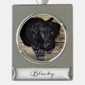 Puppy's eerste kerstcadeauscript Ornament foto's Verzilverd Banner Ornament (Voorkant)