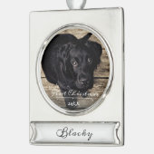 Puppy's eerste kerstcadeauscript Ornament foto's Verzilverd Banner Ornament (Links)