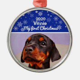 Puppy's eerste kerstfoto metalen ornament