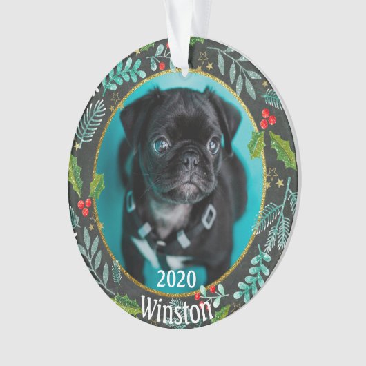 Puppy's eerste kerstfoto ornament (voorkant)