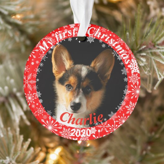 Puppy's eerste kerstfoto ornament (Boom)