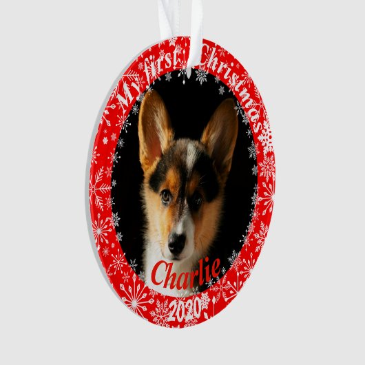 Puppy's eerste kerstfoto ornament (voorkant)