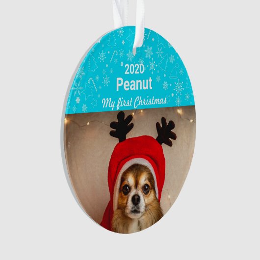 Puppy's eerste kerstfoto ornament (voorkant)