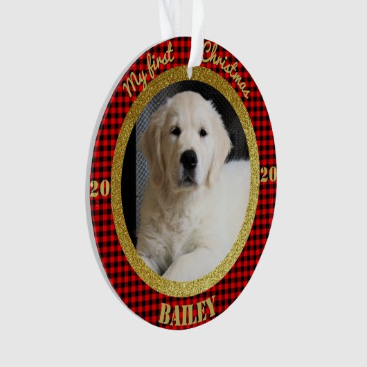 Puppy's eerste kerstfoto ornament (voorkant)