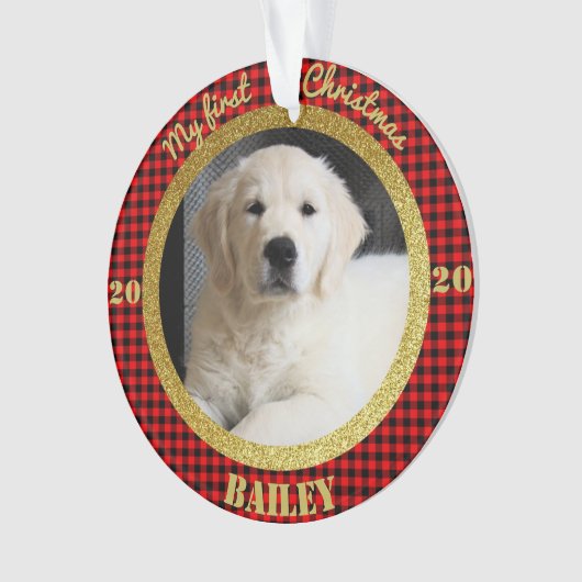 Puppy's eerste kerstfoto ornament (voorkant)