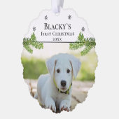 Puppy's eerste kerstfoto ornament kaart (Links)