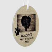 Puppy's eerste kerstfoto Rustic Dog Ornament (voorkant)