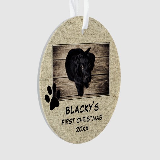 Puppy's eerste kerstfoto Rustic Dog Ornament (voorkant)