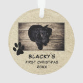 Puppy's eerste kerstfoto Rustic Dog Ornament (achterkant)