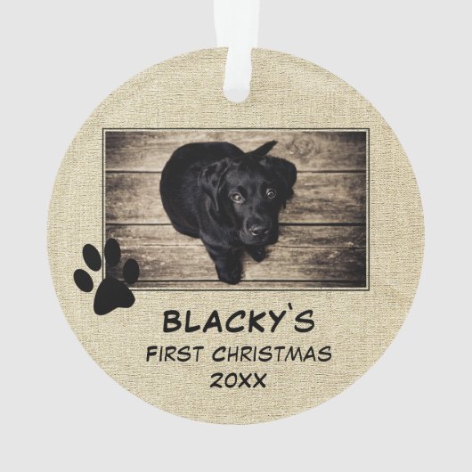 Puppy's eerste kerstfoto Rustic Dog Ornament (achterkant)