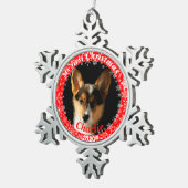 Puppy's eerste kerstfoto tin sneeuwvlok ornament (Rechts)