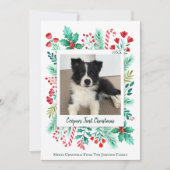 Puppy's Eerste Kerstfoto Waterverf Botanisch Feestdagenkaart (Voorkant)