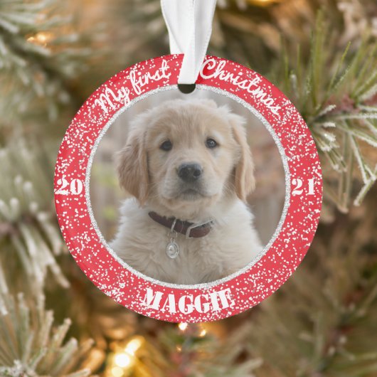 Puppy's eerste kerstfotoornament ornament (Boom)