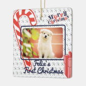 Puppy's eerste kerstjaar, aangepast op naam keramisch ornament (Links)