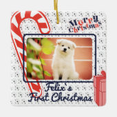 Puppy's eerste kerstjaar, aangepast op naam keramisch ornament (Voorkant)