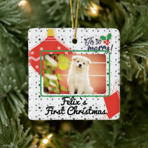 Puppy's eerste kerstjaar met de aangepaste naam keramisch ornament