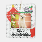 Puppy's eerste kerstjaar met de aangepaste naam keramisch ornament (Links)