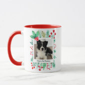 Puppy's Eerste Kerstmis 2 Foto Waterverf Foliage Mok (Links)