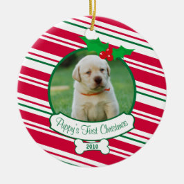 Puppy's Eerste Kerstmis - Candy Cane Keramisch Ornament
