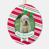 Puppy's Eerste Kerstmis - Candy Cane Keramisch Ornament (Links)
