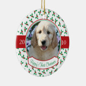 Puppy's Eerste Kerstmis - Holly & Berries Keramisch Ornament (Rechts)