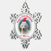 Puppy's Eerste Kerstmis | Naam hond Tin Sneeuwvlok Ornament (Rechts)