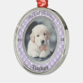 Puppy's eerste Paarse kerstafdrukken Metalen Ornament (Links)