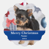 Puppy's eerste Paw-effect Canine Kerstmis Foto Ornament Kaart (Achterkant)