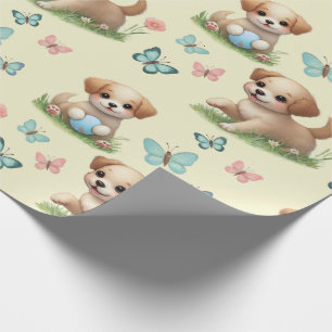 Puppy's en Vlinders Patroon Baby Cadeaupapier
