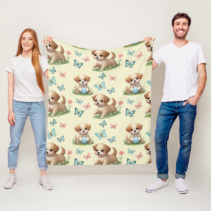 Puppy's en Vlinders Waterverf Pastel Fleece Deken