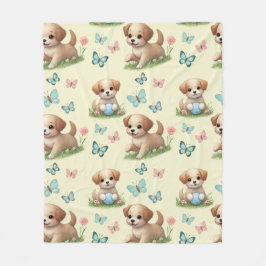 Puppy's en Vlinders Waterverf Pastel Fleece Deken