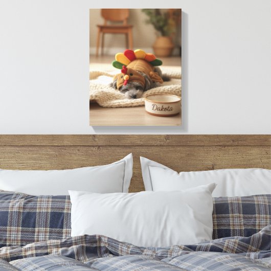 Puppy's First Turkey Day Canvas Print (Insitu (Slaapkamer))