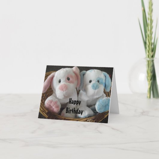 Puppy's in een Mand - Gefeliciteerd Kaart (Voorkant)