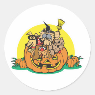 puppy's in een pompoen ronde sticker