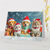 Puppy's & Kittens Kerstmis Kaart (Gele Bloem)