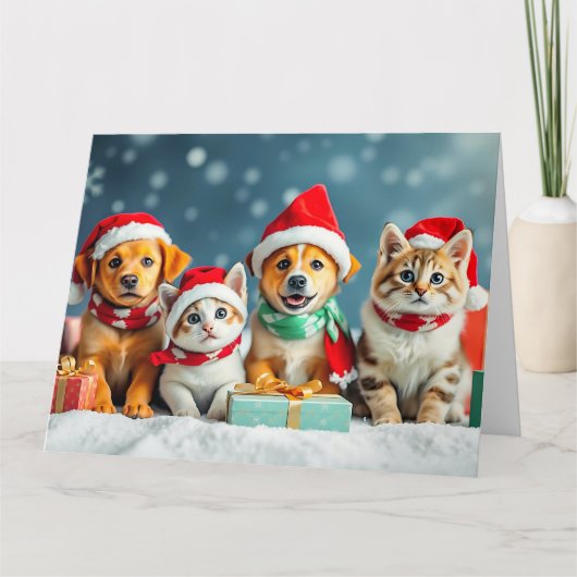 Puppy's & Kittens Kerstmis Kaart (Voorkant)