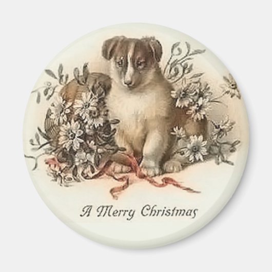 Puppy's Merry Kerstmis  Magnet (Voorkant)
