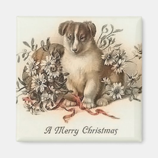 Puppy's Merry Kerstmis  Magnet (Voorkant)