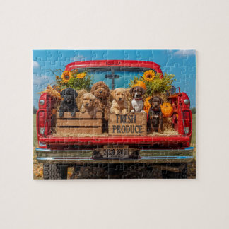 Puppy's Rode Truck Zonnebloemen Herfst Oogst Legpuzzel