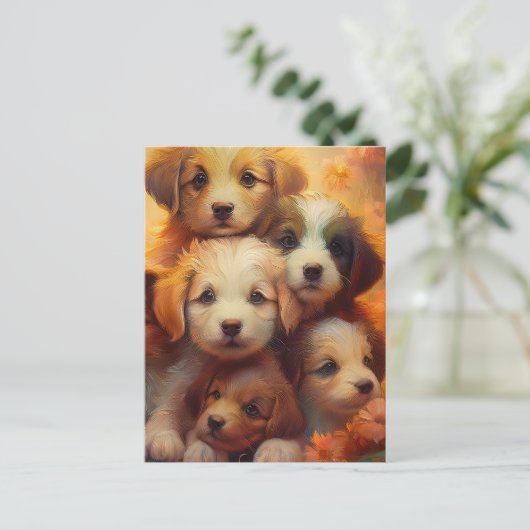 Puppystapel, puppyliefde briefkaart (Staand voorkant)
