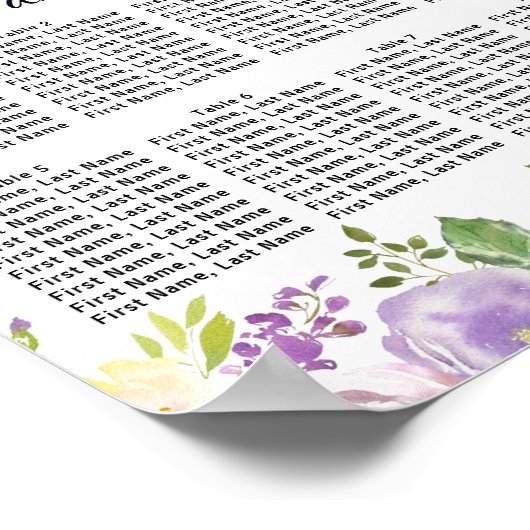 Puprle Floral-8-tafel weduwenkaart Poster (Hoek)