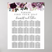 Puprle Pink Floral 20-Table Wedding Seating Chart Poster (Voorkant)