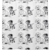 Pups, dachshund en malta, maatjes douchegordijn (Voorkant)